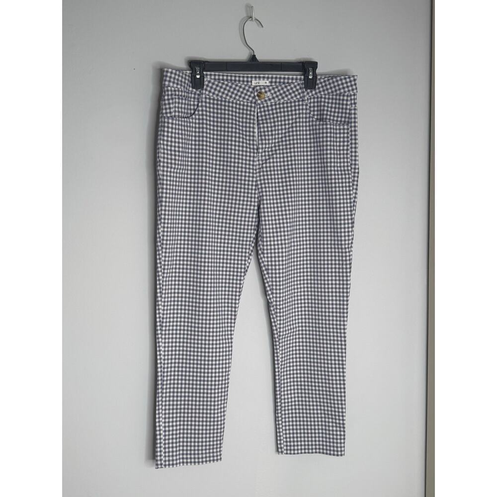 Unit Blue Gingham Stretchy Straight Leg Cropped Pants Size 48 EU/ Large US EUC